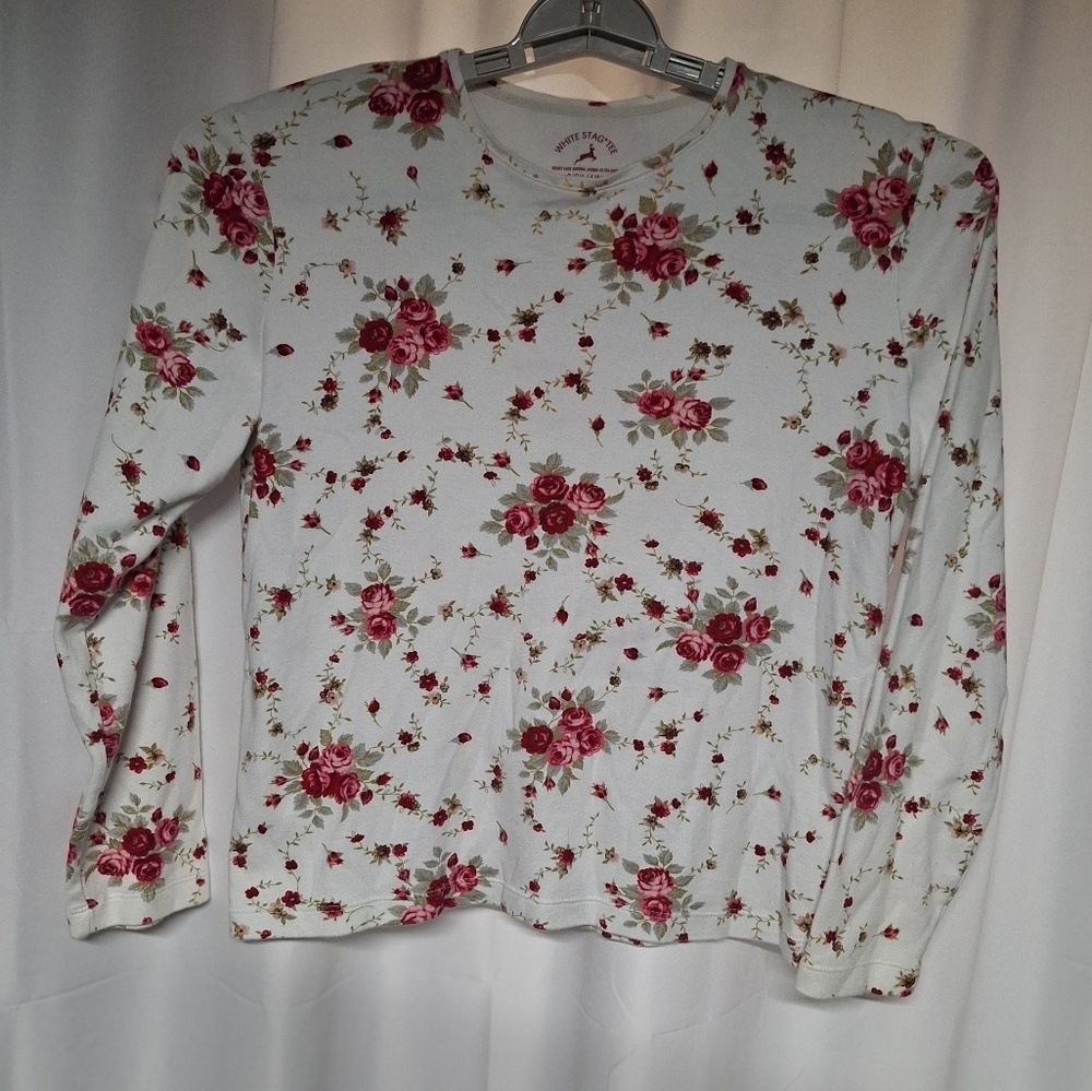 Floral Long Sleeve Top - White and Pink